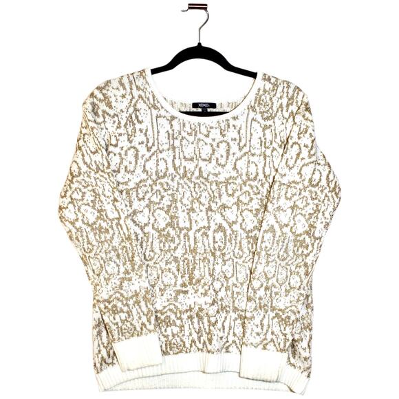 XOXO Gold White Crew Neck Holiday Sweater Medium - Picture 1 of 3